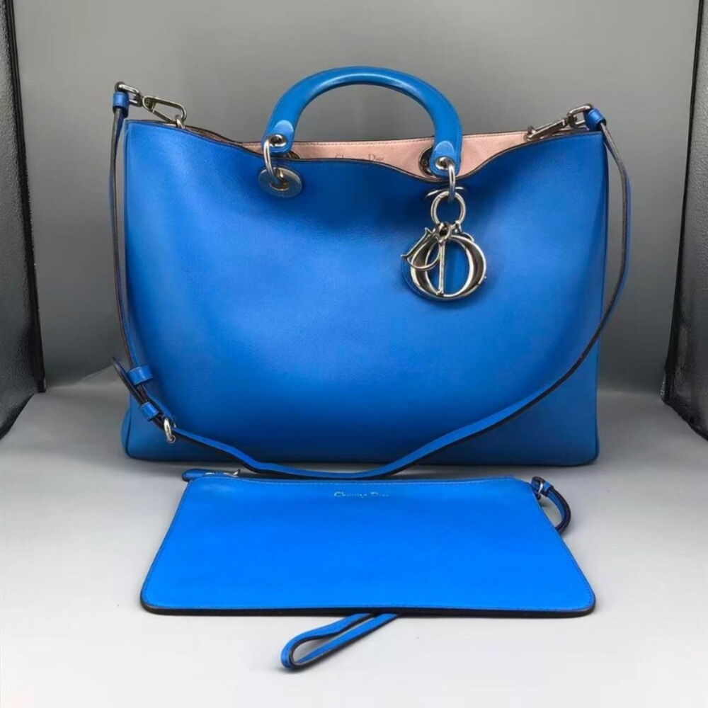 Dior Blue Tote Bag with Pink Interior